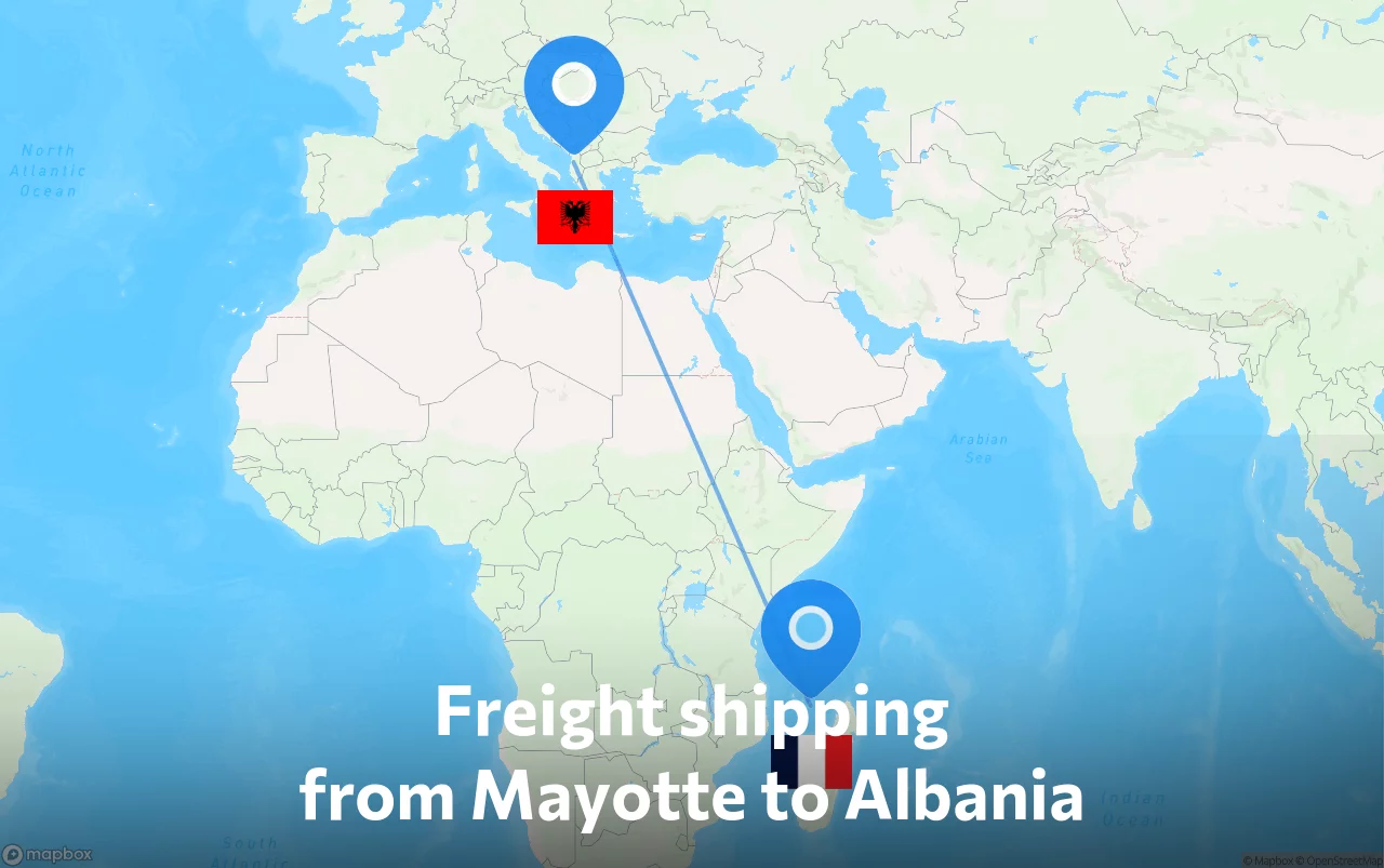 Shipping route from Mayotte to Albania