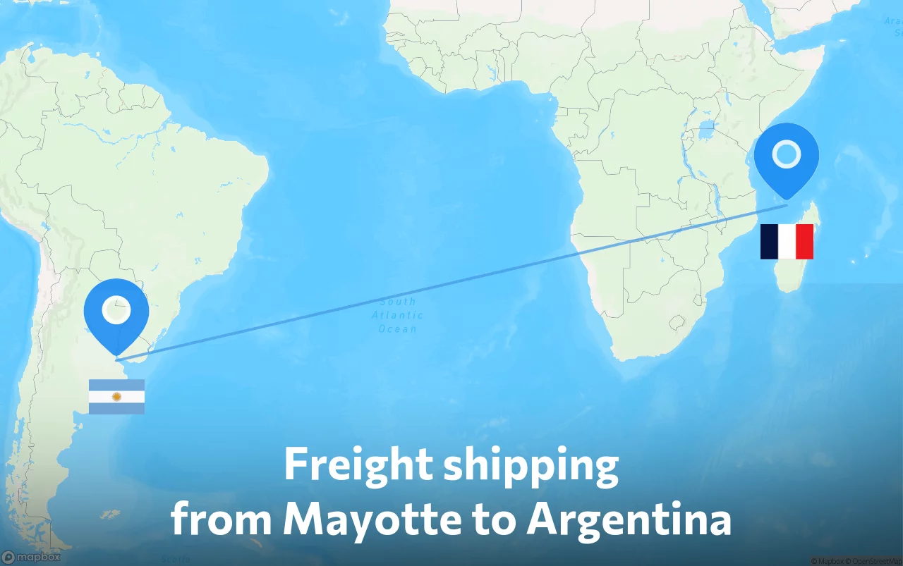 Shipping route from Mayotte to Argentina