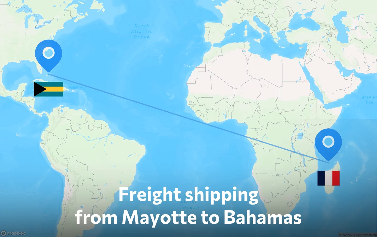 Shipping route from Mayotte to Bahamas