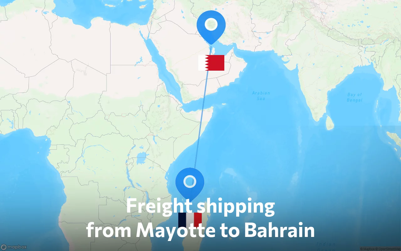 Shipping route from Mayotte to Bahrain