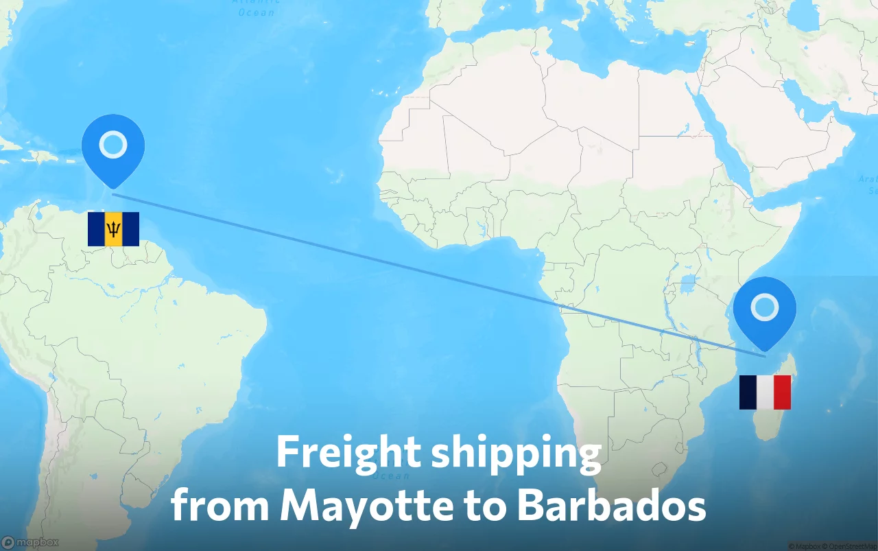 Shipping route from Mayotte to Barbados