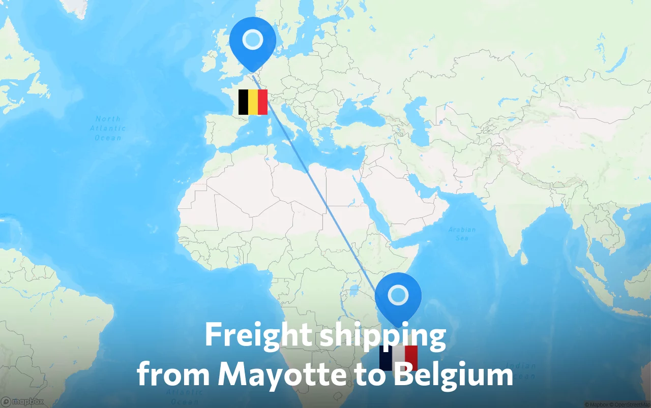 Shipping route from Mayotte to Belgium