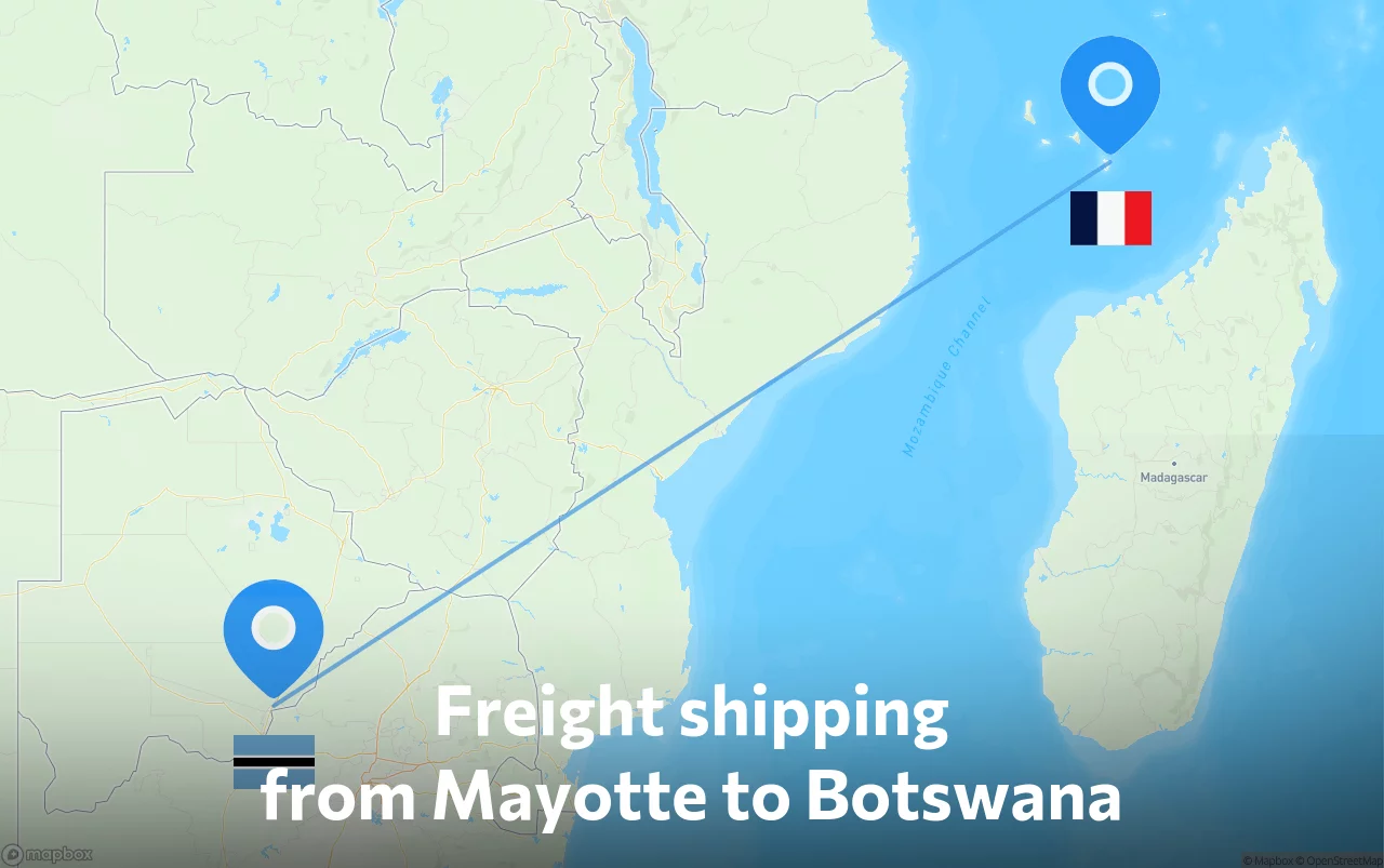 Shipping route from Mayotte to Botswana