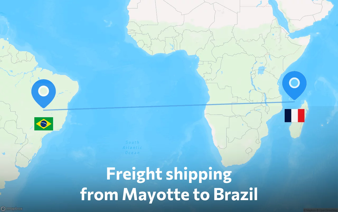 Shipping route from Mayotte to Brazil
