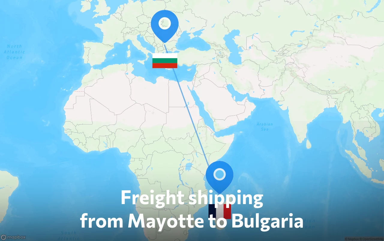 Shipping route from Mayotte to Bulgaria