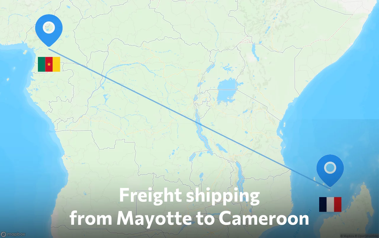 Shipping route from Mayotte to Cameroon