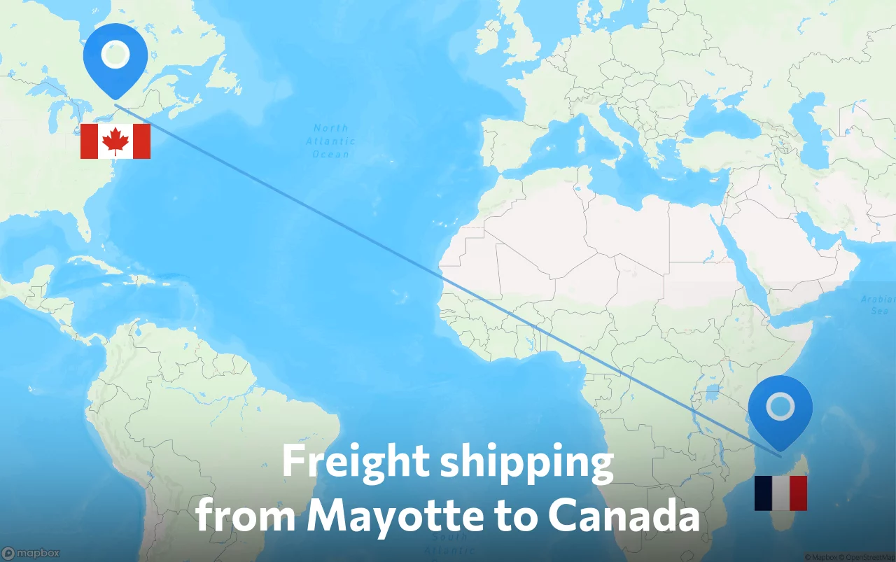 Shipping route from Mayotte to Canada