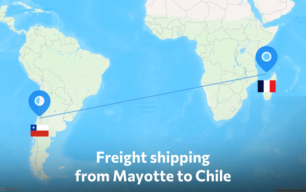 Shipping route from Mayotte to Chile