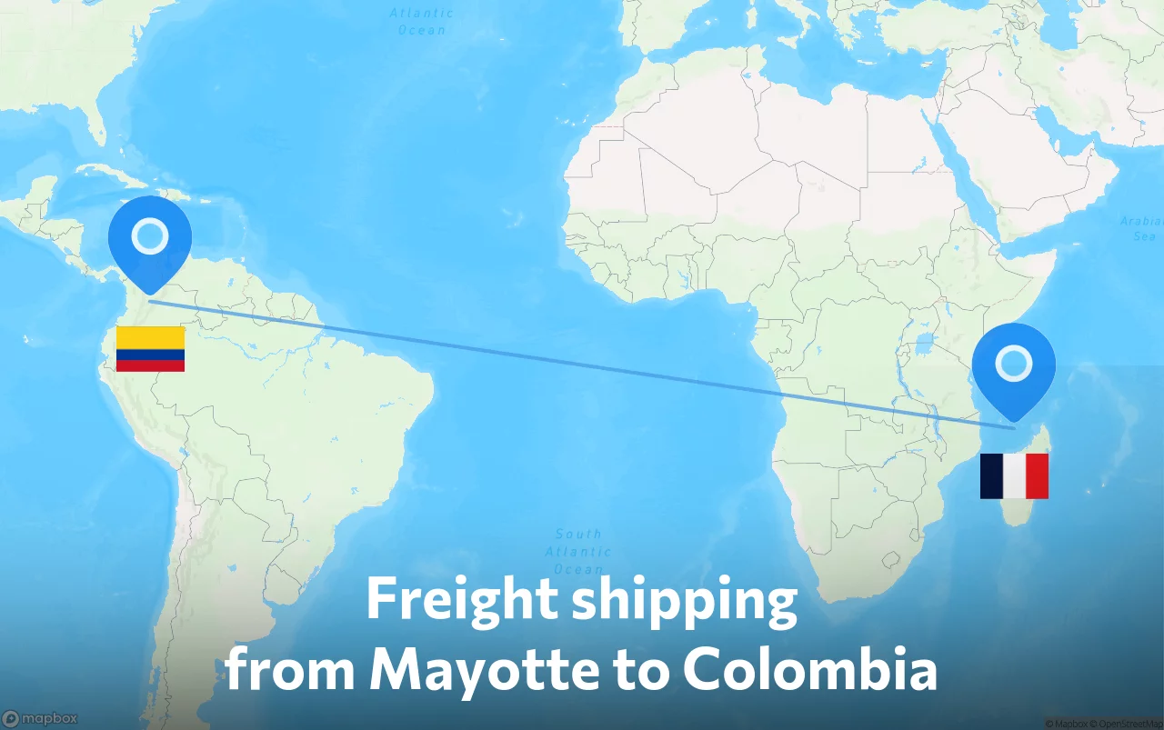 Shipping route from Mayotte to Colombia