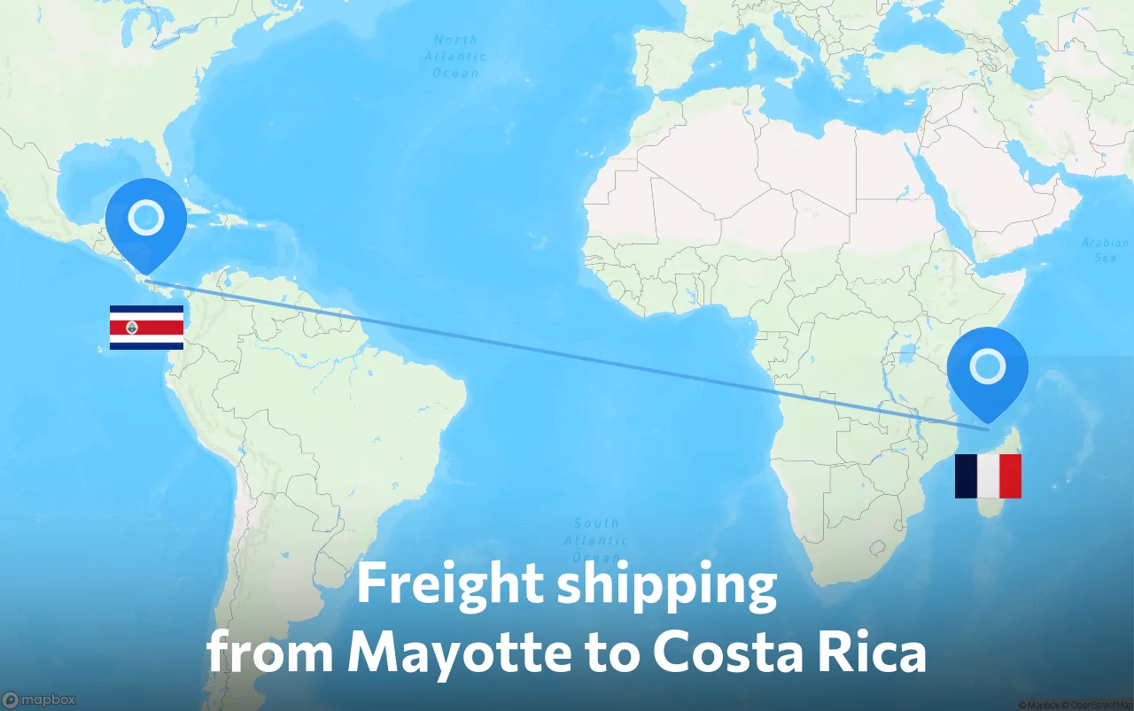 Shipping route from Mayotte to Costa Rica