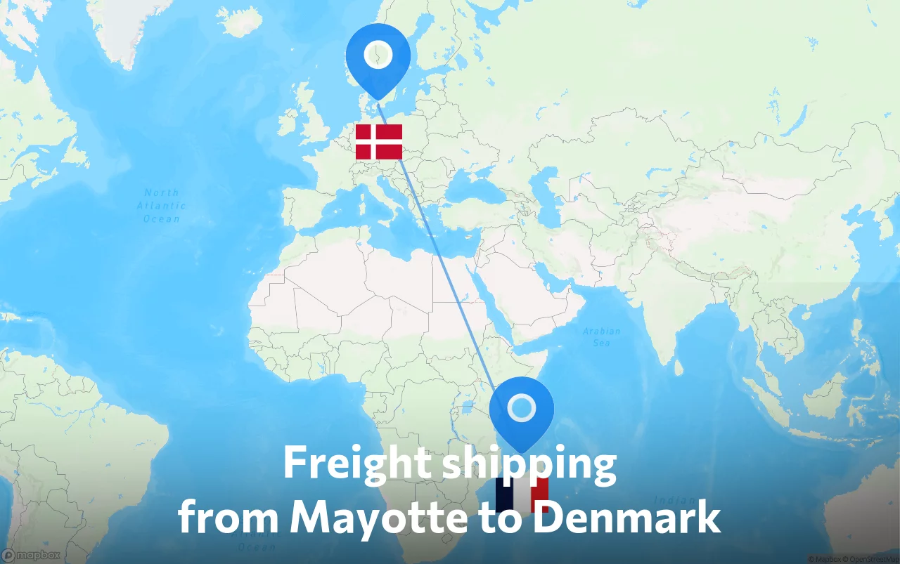 Shipping route from Mayotte to Denmark