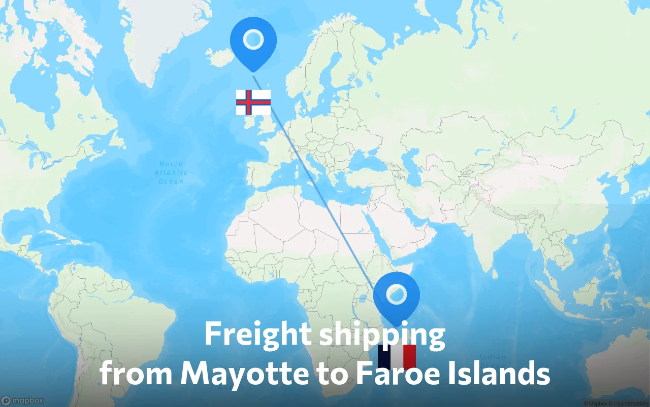 Shipping route from Mayotte to Faroe Islands