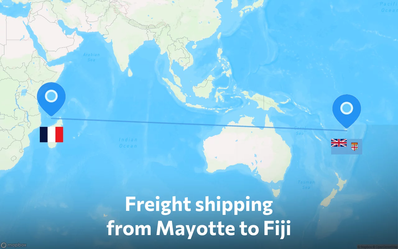 Shipping route from Mayotte to Fiji