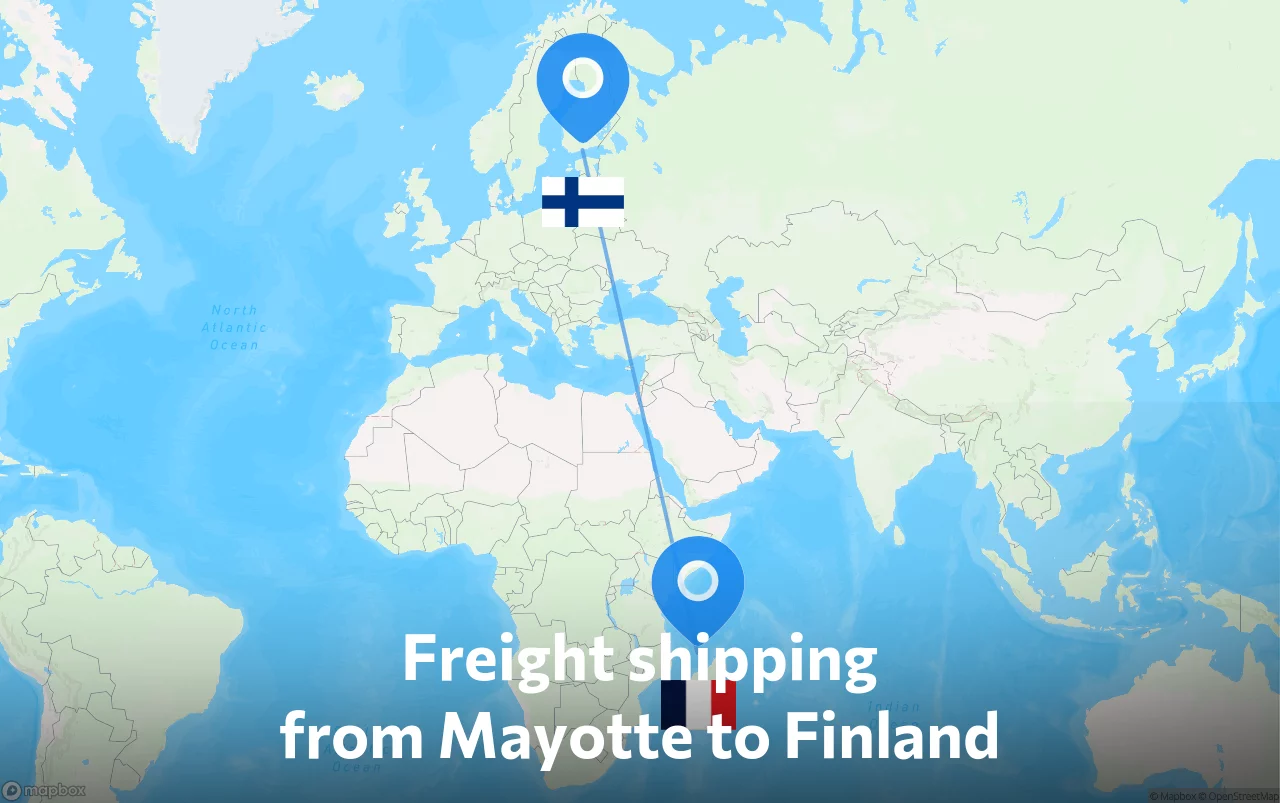 Shipping route from Mayotte to Finland