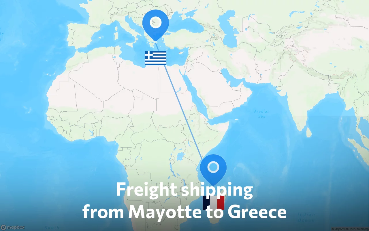 Shipping route from Mayotte to Greece