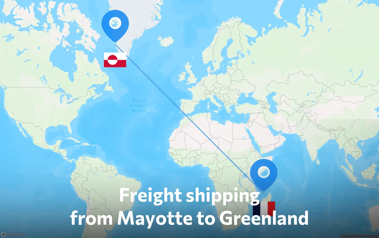 Shipping route from Mayotte to Greenland