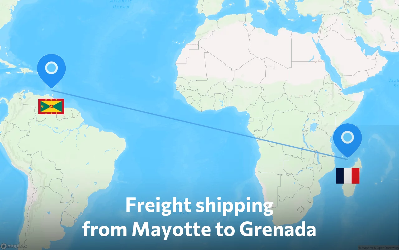 Shipping route from Mayotte to Grenada