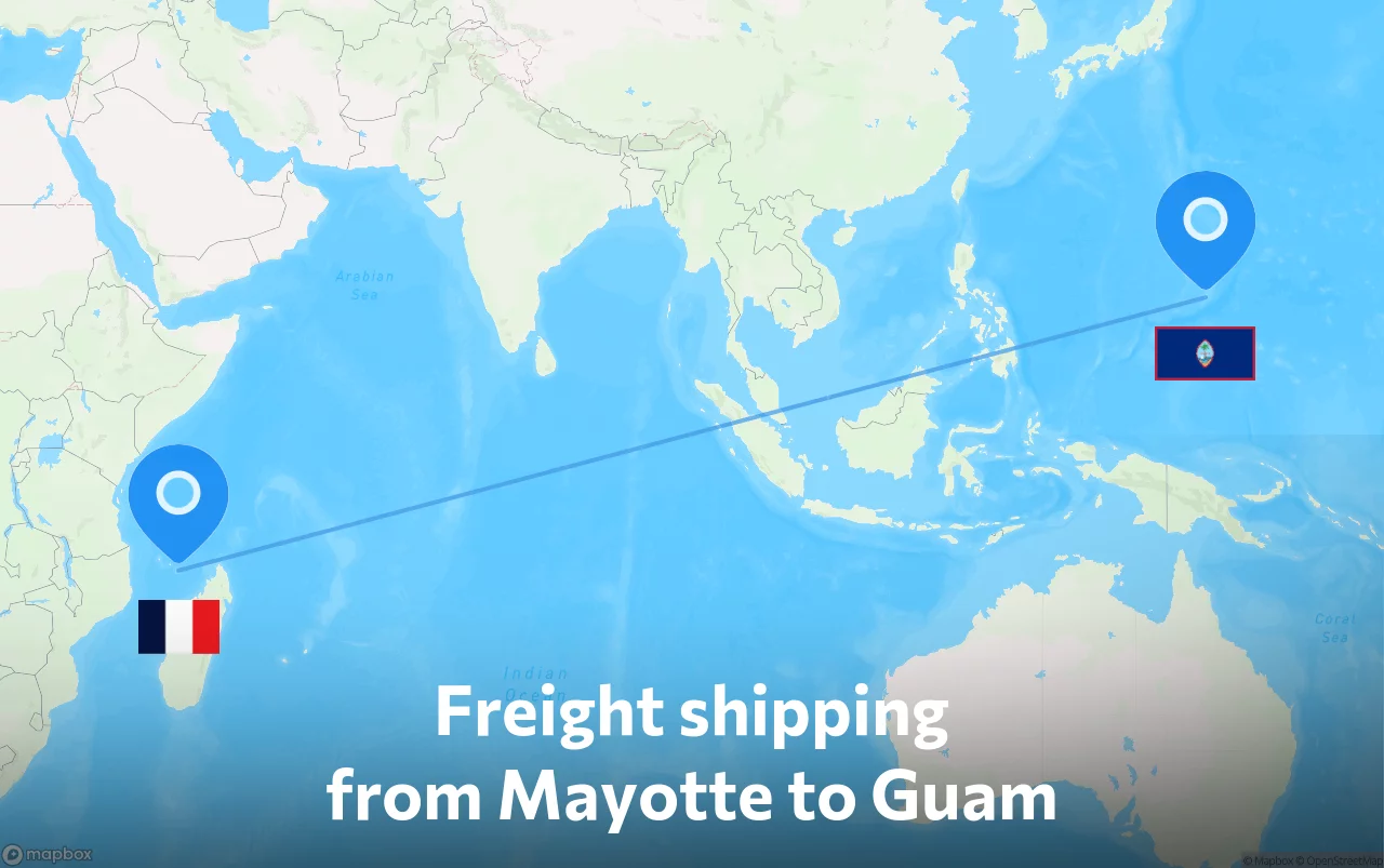 Shipping route from Mayotte to Guam