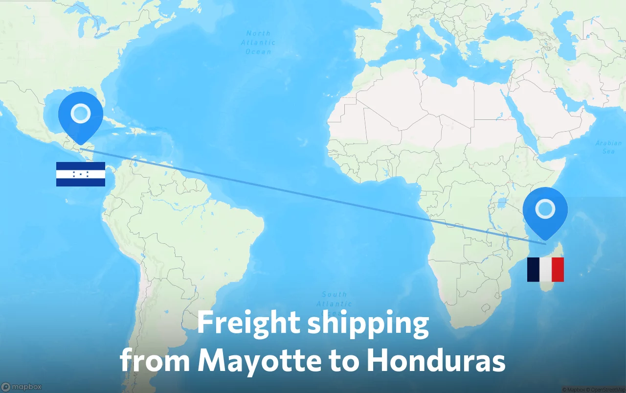 Shipping route from Mayotte to Honduras