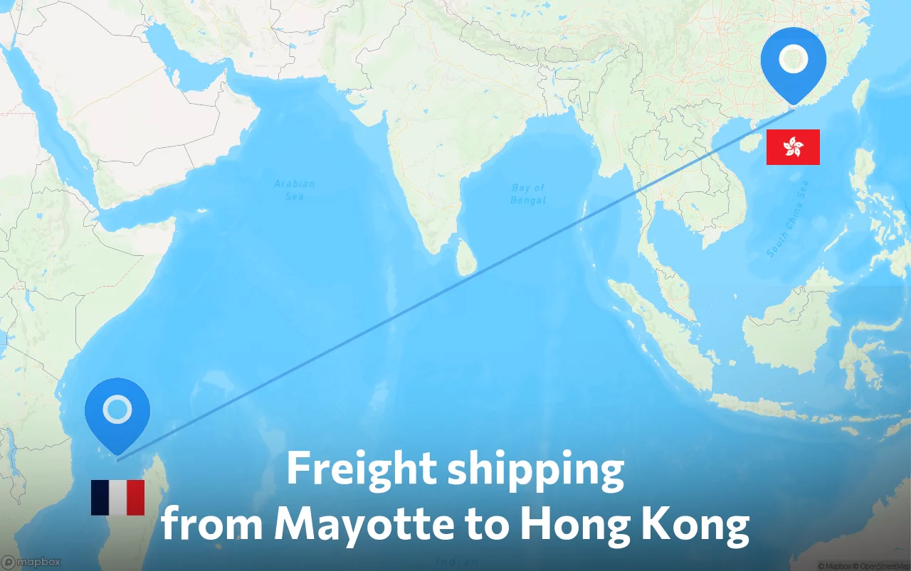 Shipping route from Mayotte to Hong Kong