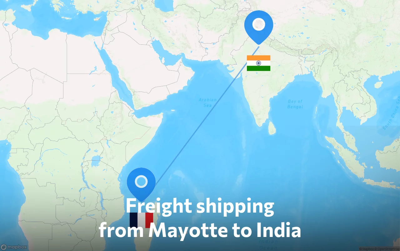 Shipping route from Mayotte to India