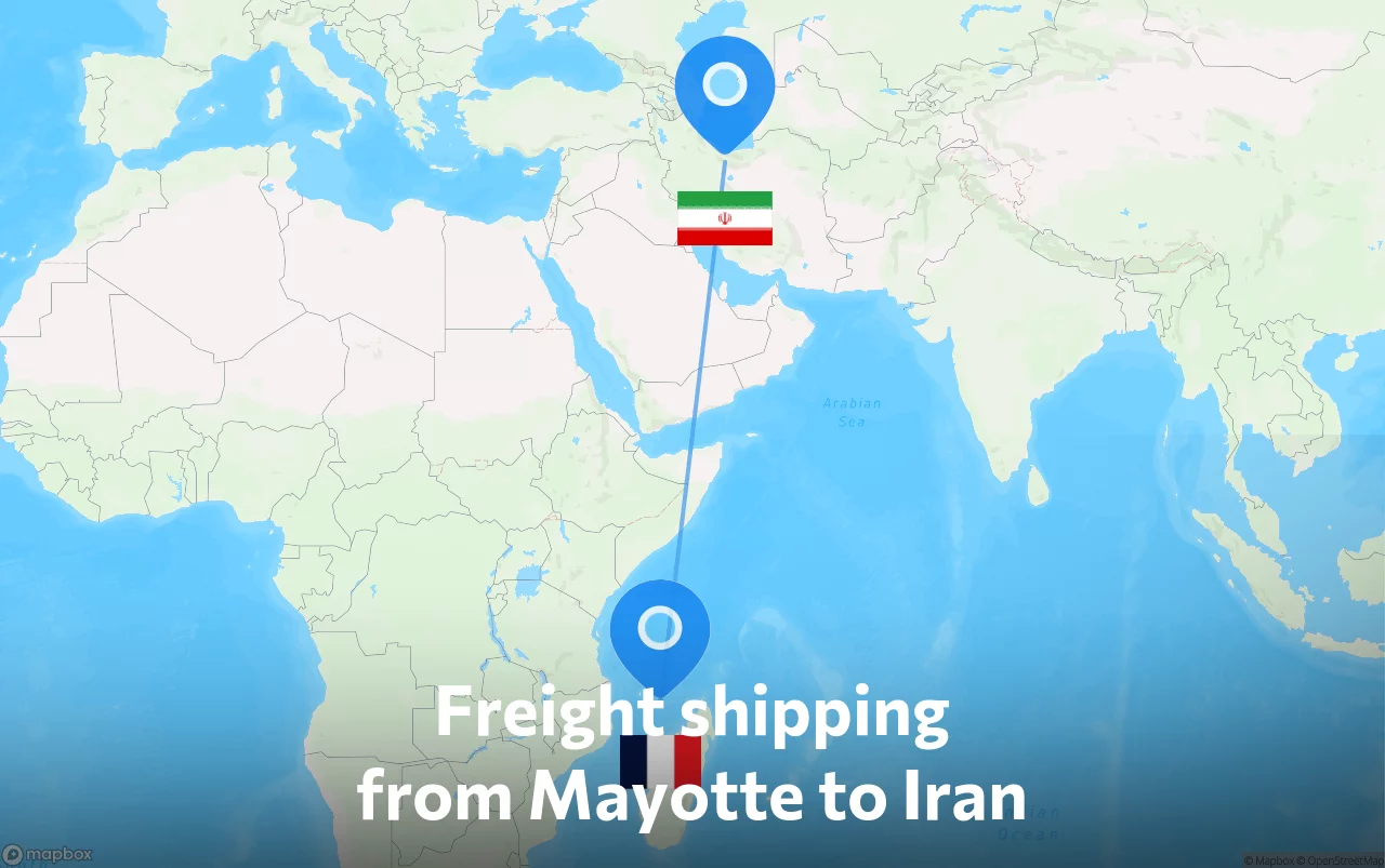 Shipping route from Mayotte to Iran