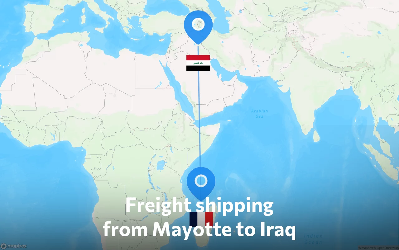 Shipping route from Mayotte to Iraq