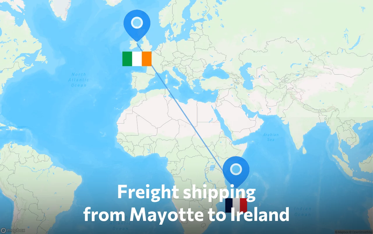 Shipping route from Mayotte to Ireland