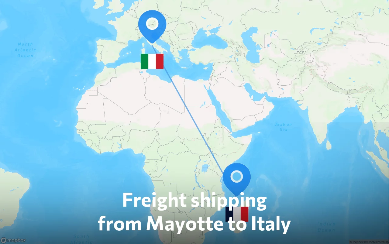 Shipping route from Mayotte to Italy