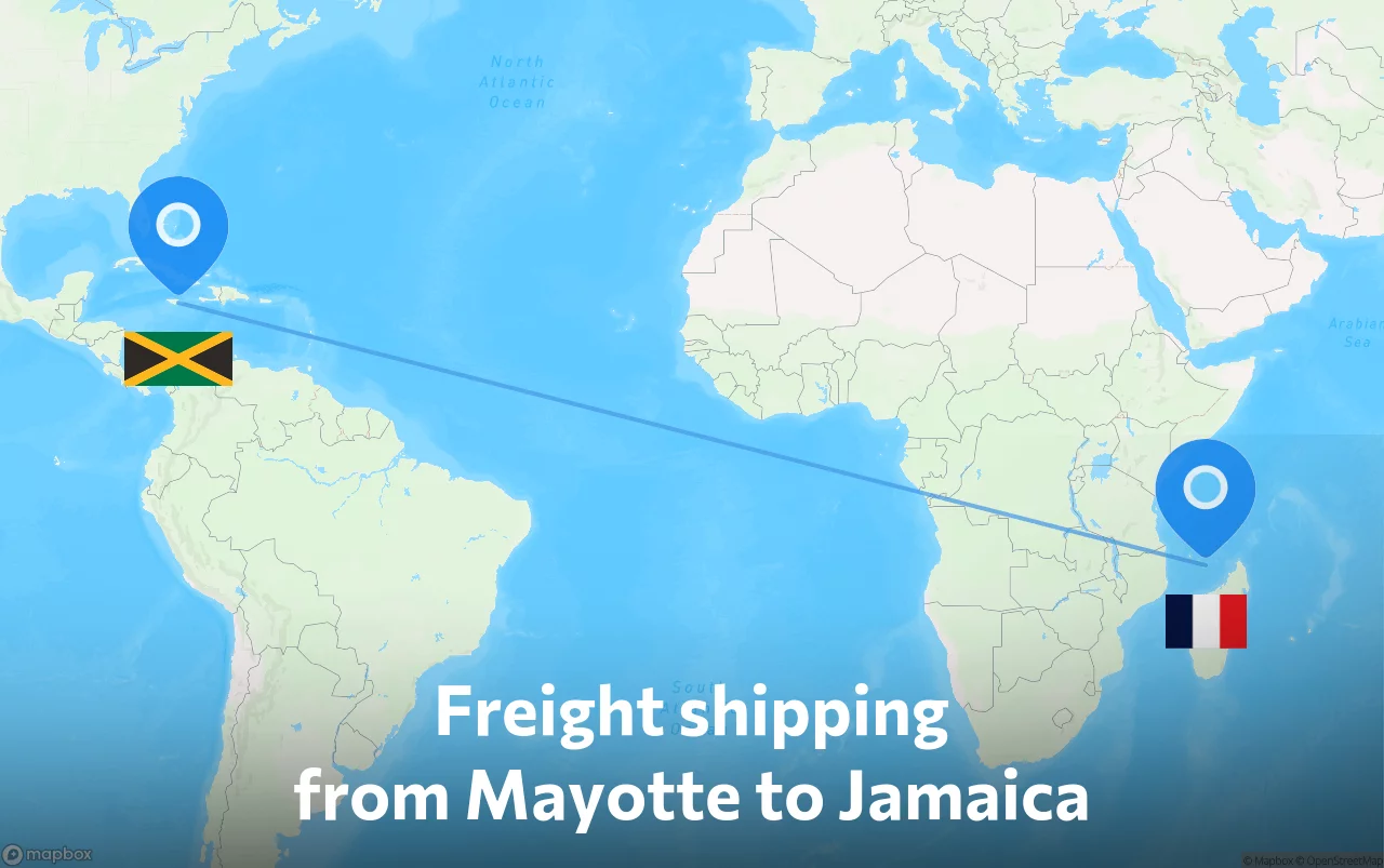Shipping route from Mayotte to Jamaica