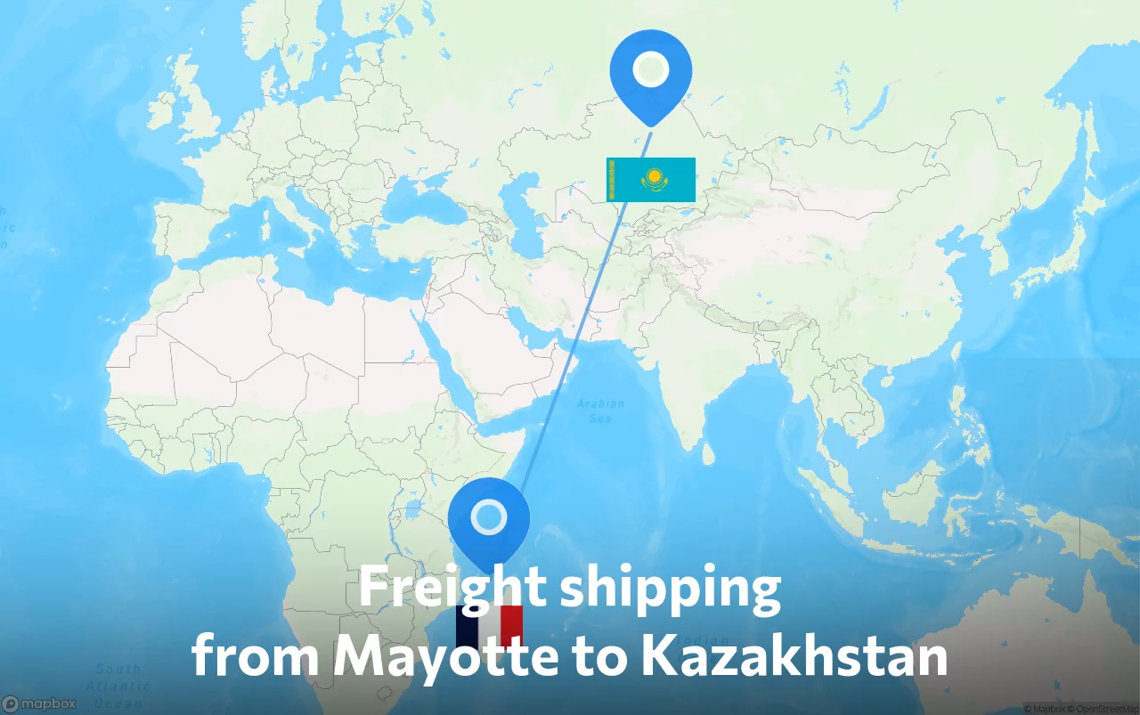 Shipping route from Mayotte to Kazakhstan