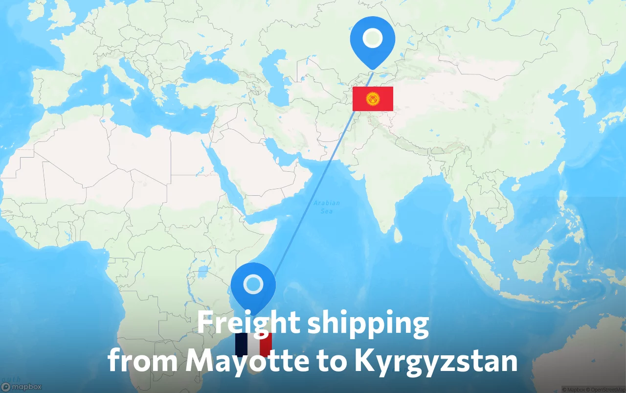 Shipping route from Mayotte to Kyrgyzstan