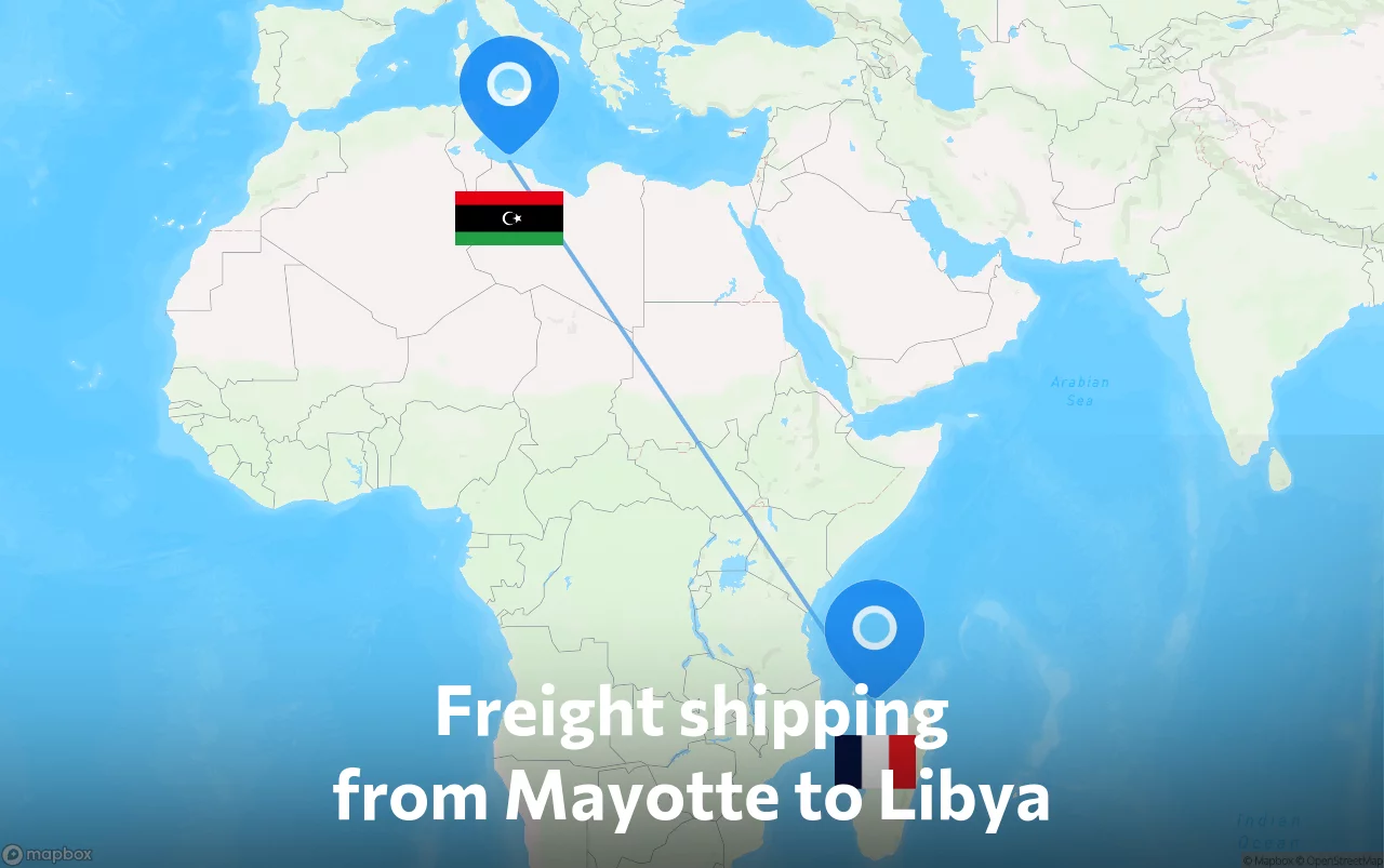 Shipping route from Mayotte to Libya
