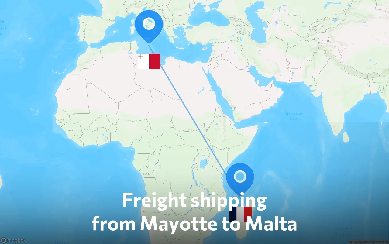 Shipping route from Mayotte to Malta