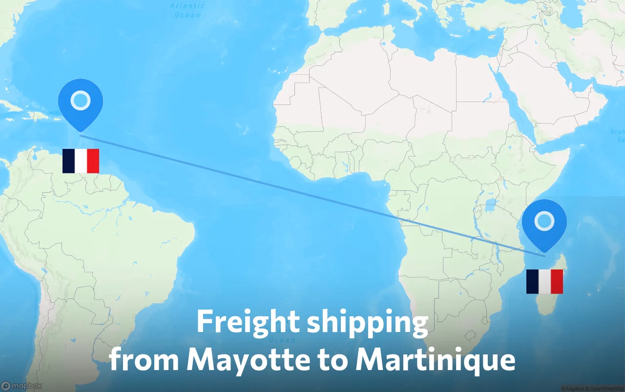 Shipping route from Mayotte to Martinique