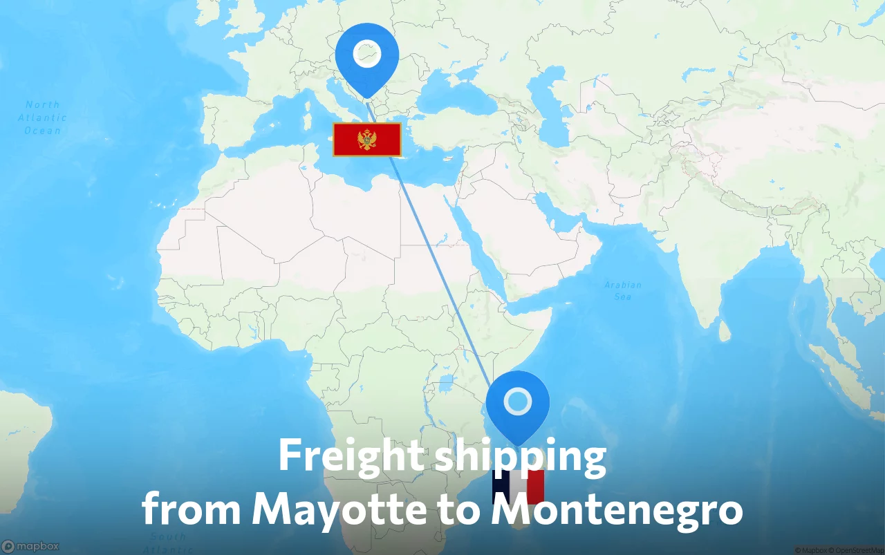 Shipping route from Mayotte to Montenegro