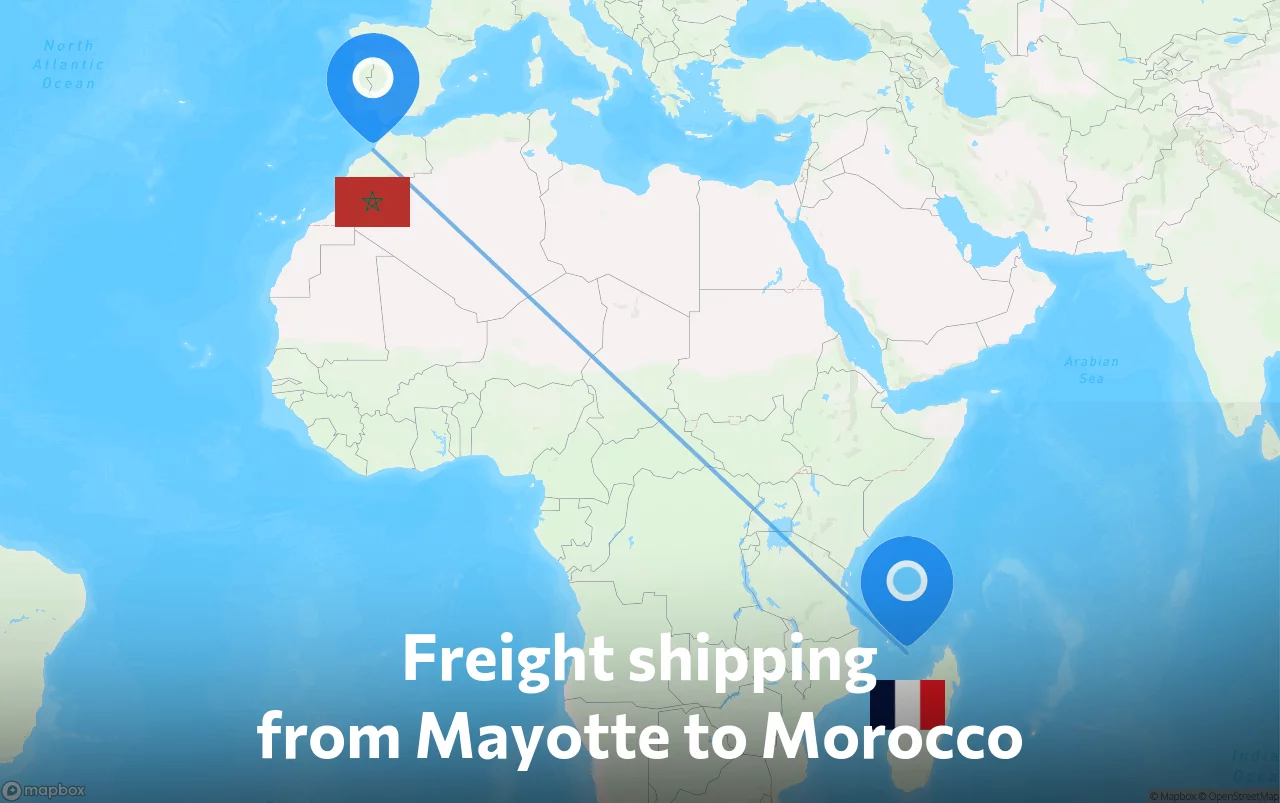 Shipping route from Mayotte to Morocco
