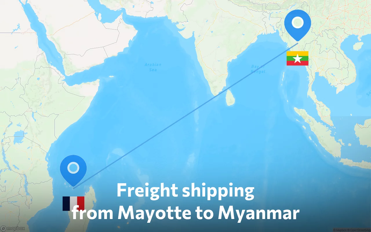 Shipping route from Mayotte to Myanmar