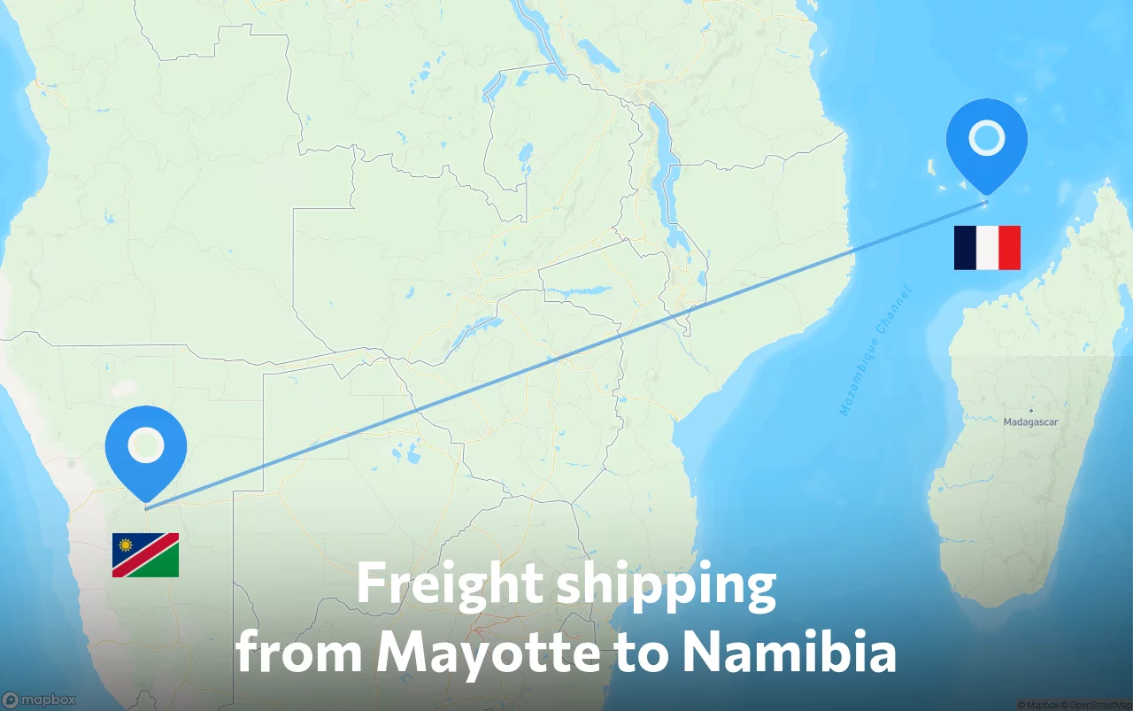 Shipping route from Mayotte to Namibia