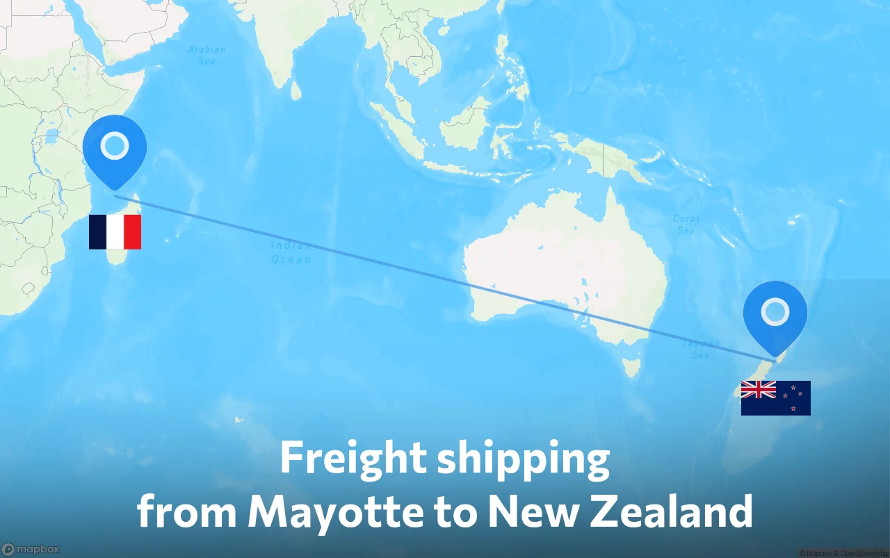 Shipping route from Mayotte to New Zealand