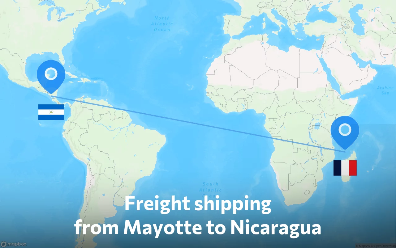 Shipping route from Mayotte to Nicaragua