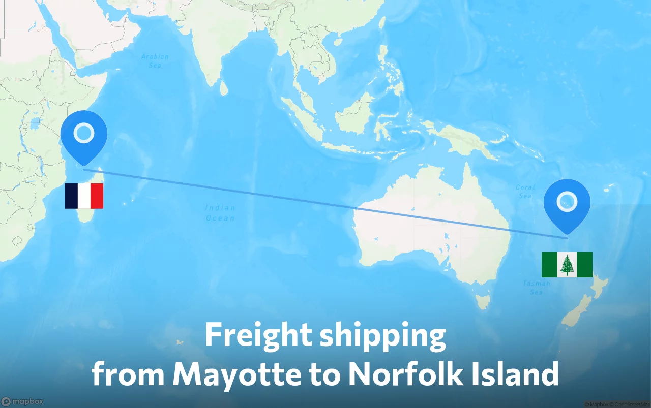 Shipping route from Mayotte to Norfolk Island
