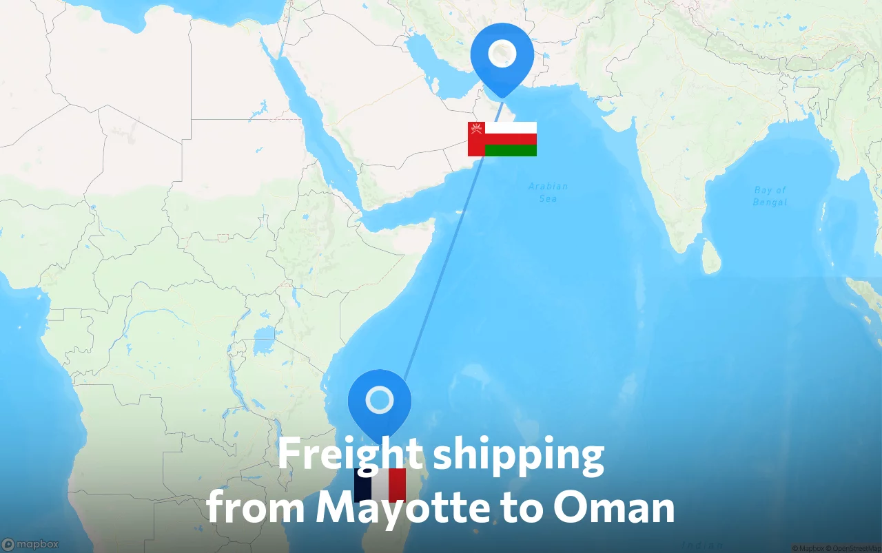 Shipping route from Mayotte to Oman
