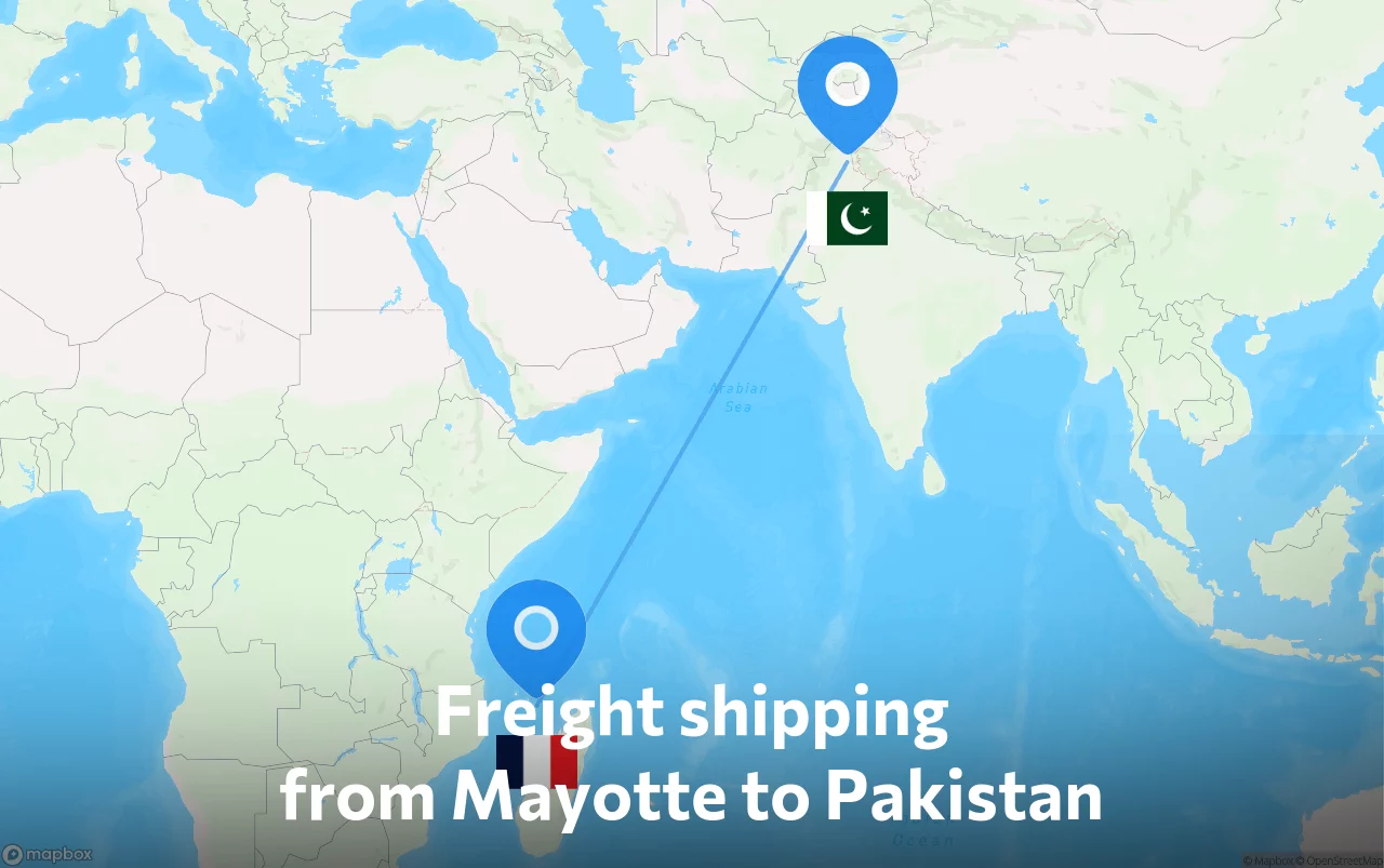 Shipping route from Mayotte to Pakistan