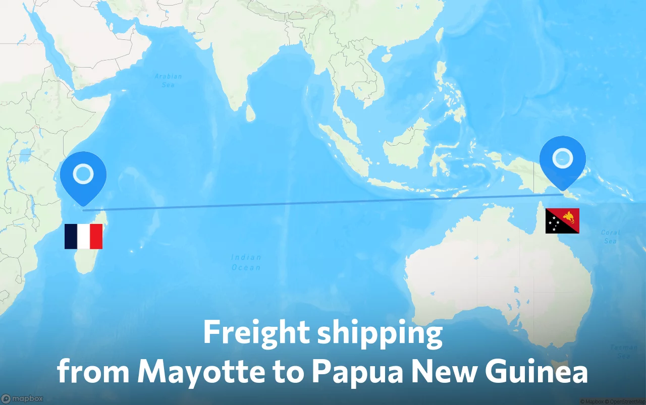 Shipping route from Mayotte to Papua New Guinea
