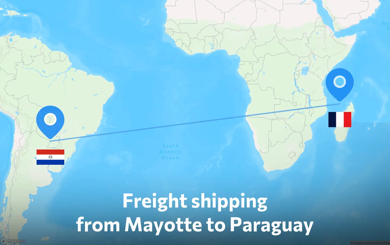 Shipping route from Mayotte to Paraguay