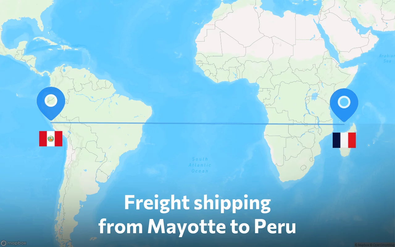 Shipping route from Mayotte to Peru