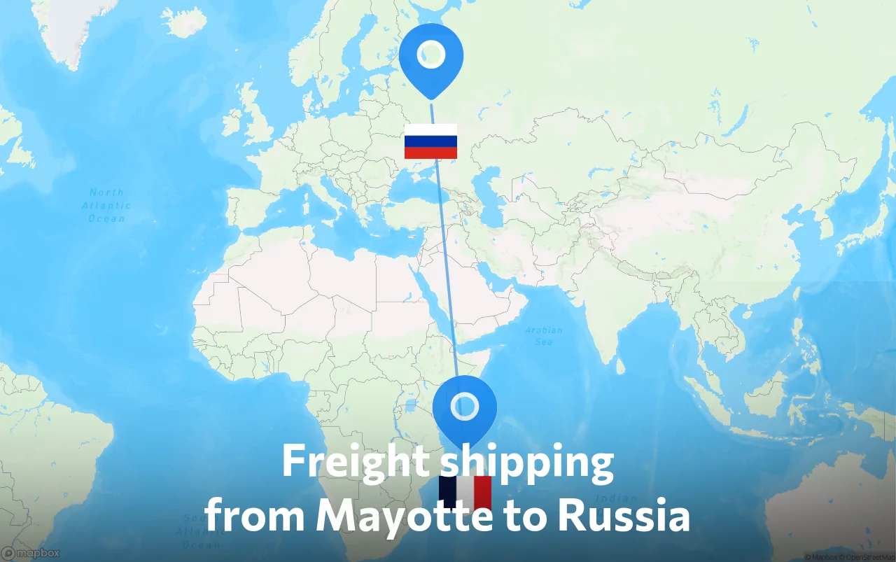 Shipping route from Mayotte to Russia
