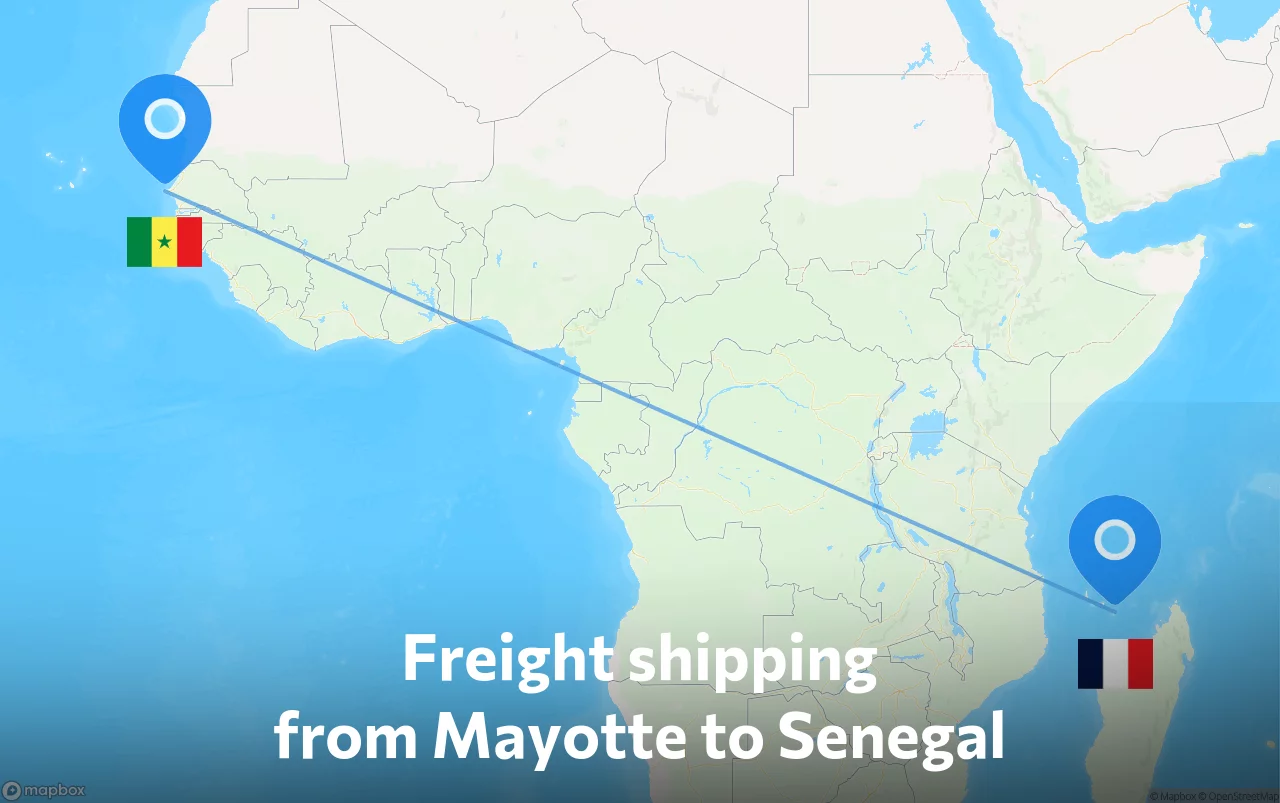 Shipping route from Mayotte to Senegal