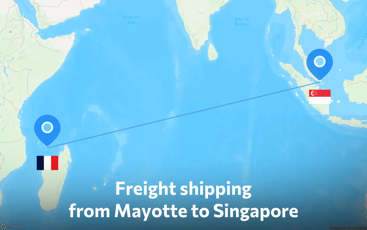 Shipping route from Mayotte to Singapore